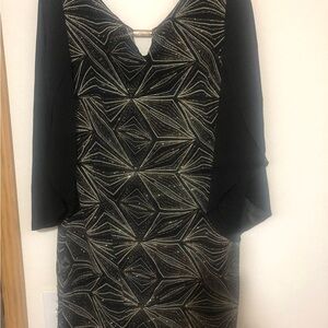 AGB Black and Gold Geometric Long Sleeve Dress size 10